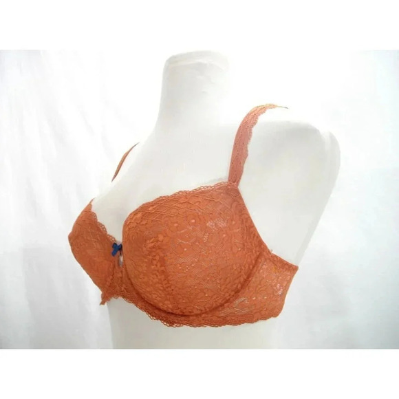 34D Gilligan O'Malley Unlined Semi Sheer Lace Balconette UW Bra Orange Penny NWT - Picture 6 of 11